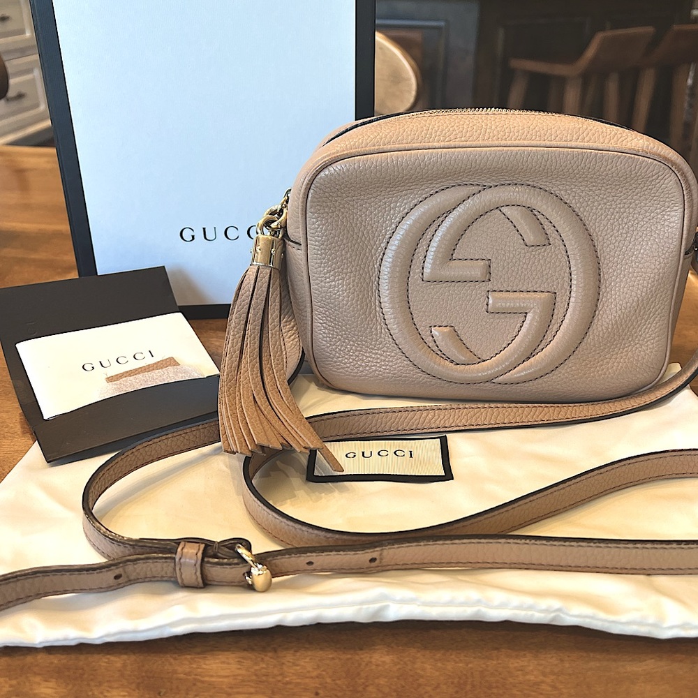 Authentic Gucci Disco Bag Purse Rose Beige Leather $1490